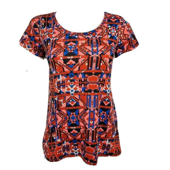 NWT LULAROE Red Pink Blue Geometric Short Sleeve Classic T Womens Size XXS - Picture 1 of 7